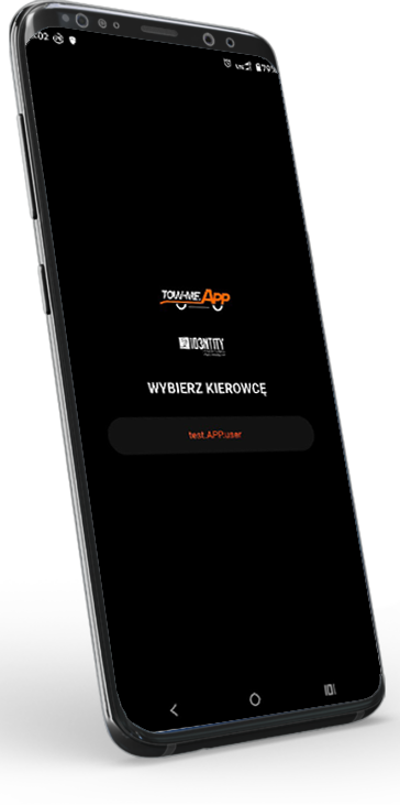Zrzut ekranu logowania aplikacji tow-me.app z wyborem kierowcy