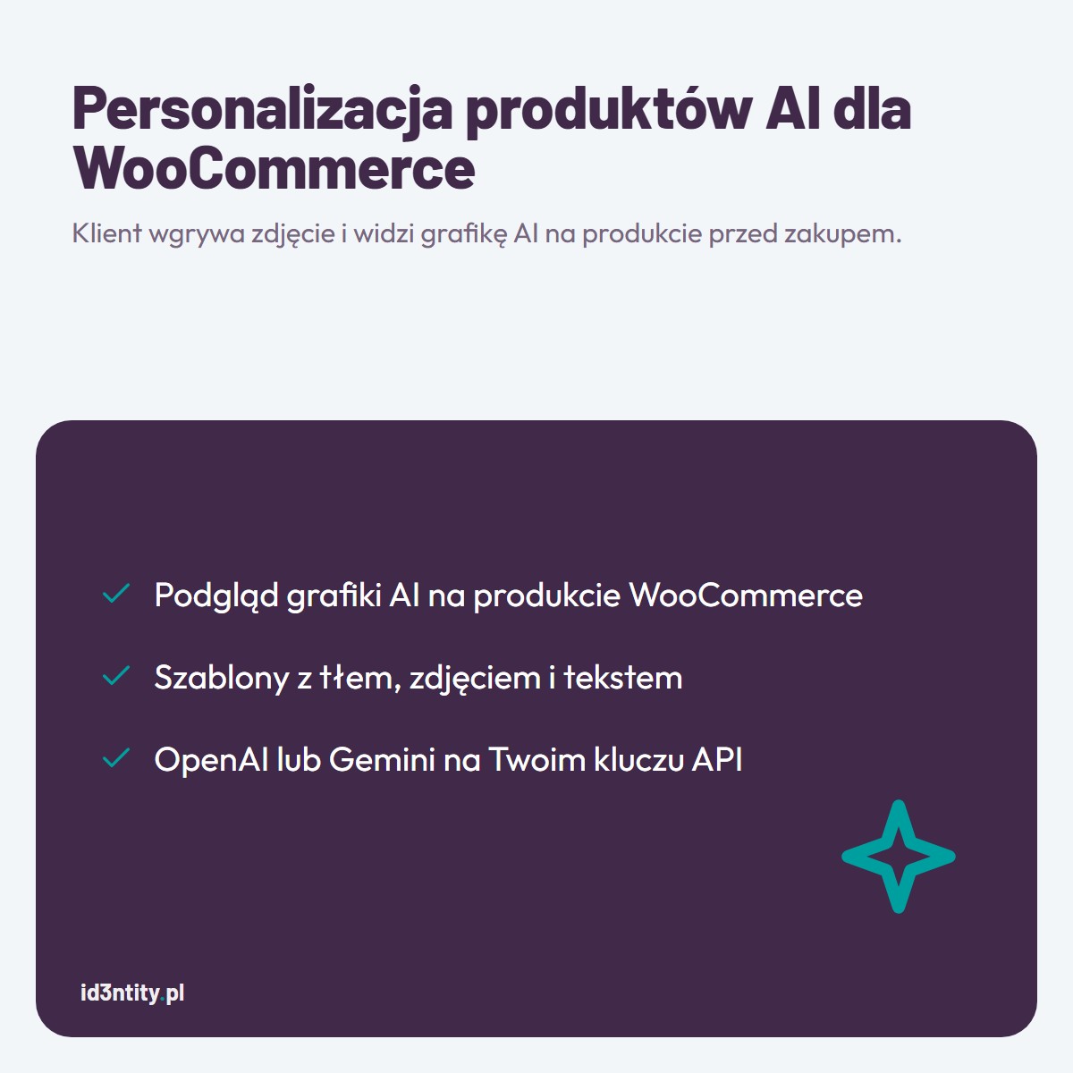 Personalizacja produktów AI dla WooCommerce – Klient wgrywa zdjęcie, wybiera styl i widzi podgląd grafiki AI na produkcie, zanim doda go do koszyka.