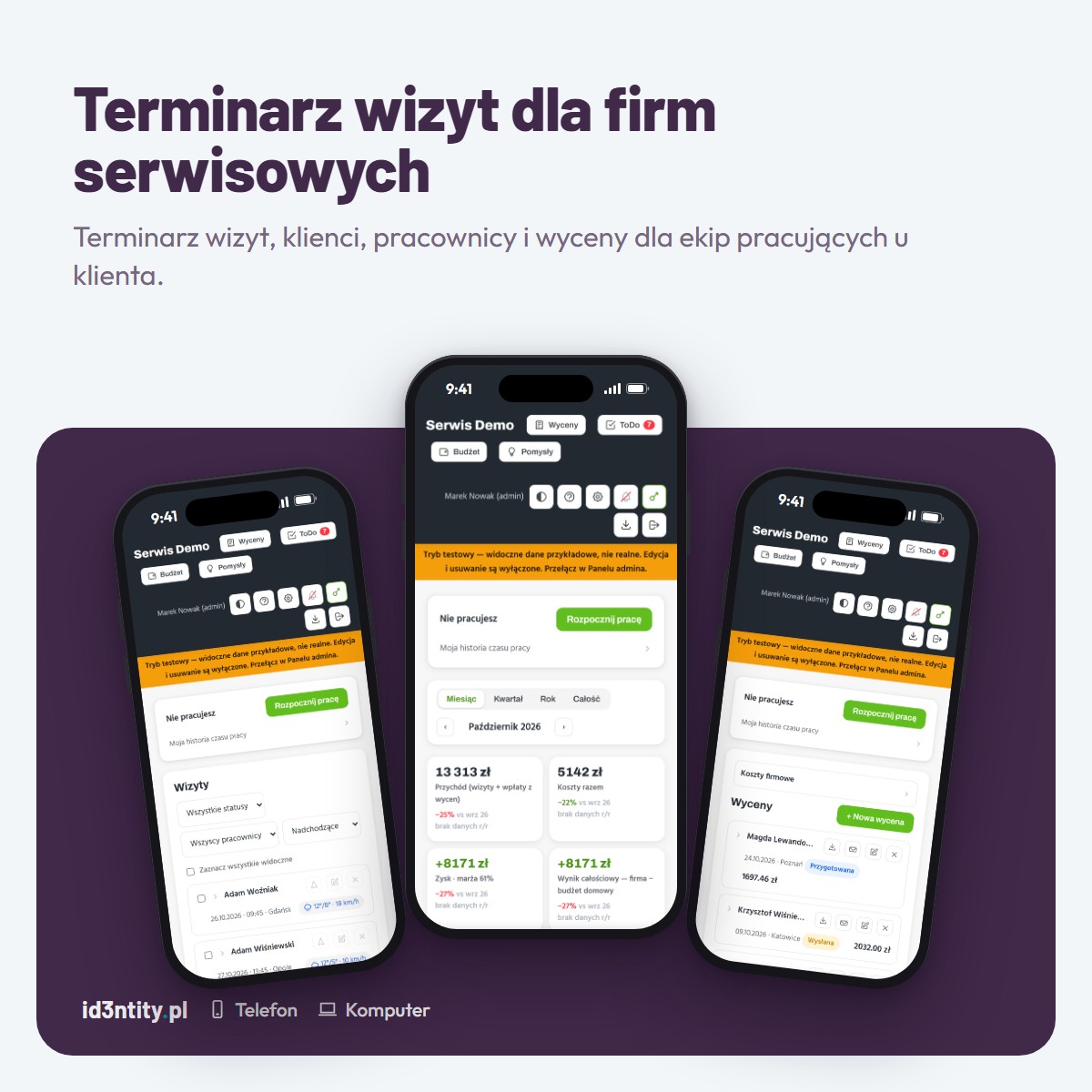 Terminarz wizyt dla firm serwisowych – Terminarz wizyt, baza klientów i pracowników, wyceny i statystyki dla firm usługowych pracujących u klienta.